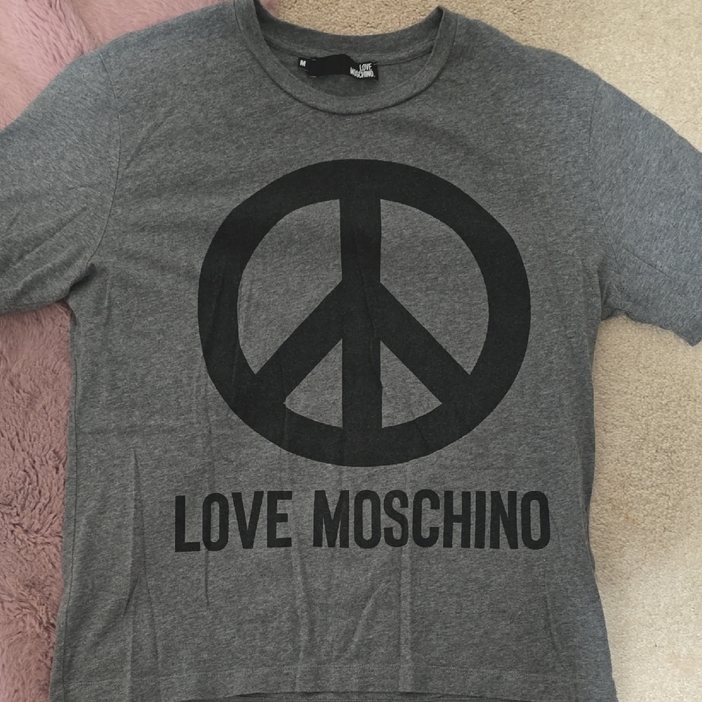 Love Moschino Gray Peace Sign T-Shirt